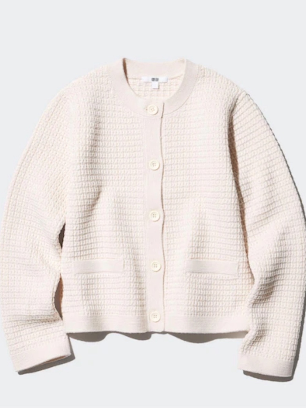 UNIQLO WOMENS KNITTED SHORT JACKET OFF WHITE CARDIGAN TEXTURED KNIT SIZE MEDIUM